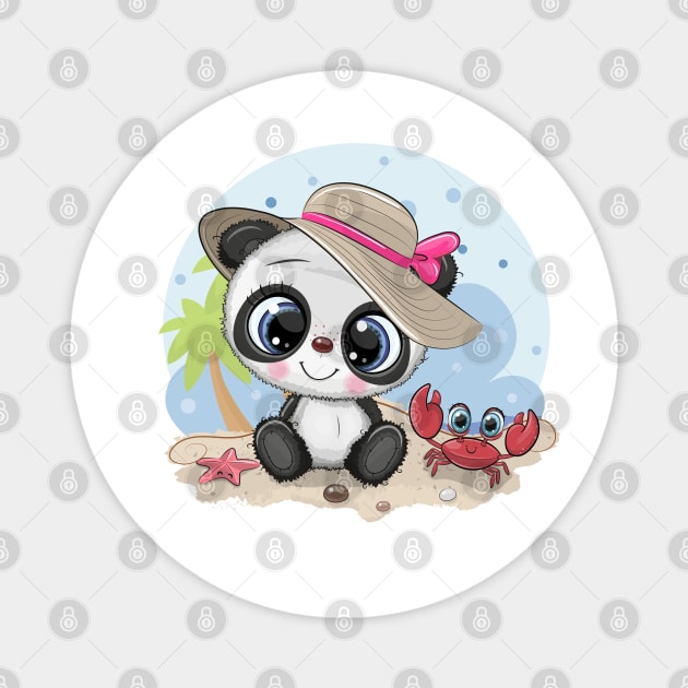 Cute panda sitting on the beach. Magnet by Reginast777